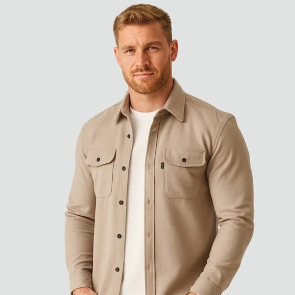 Koszula męska overshirt | Z kieszeniami na piersi na co dzień – Beżowy