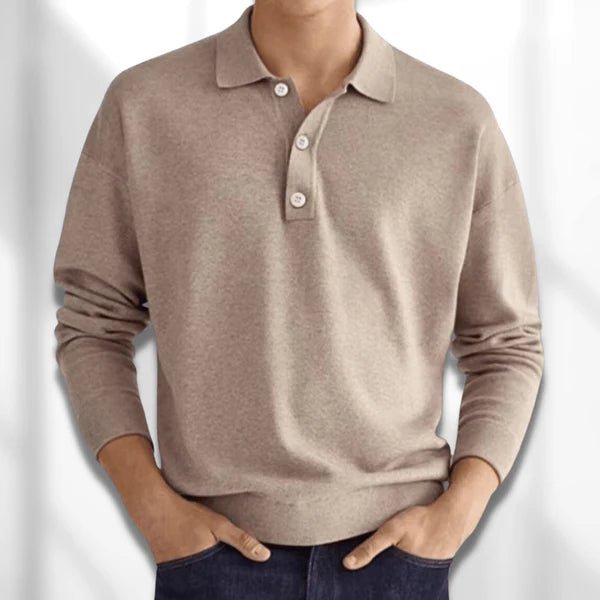 Elegancki Męski Sweter Polo z Długim Rękawem | Klasyczny Sweter – Beżowy