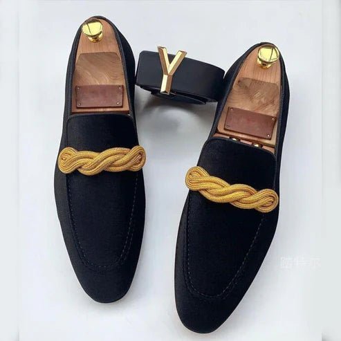 Mokasyny męskie wsuwane | Pleciony pasek i elegancki styl na wyjścia – Czarny