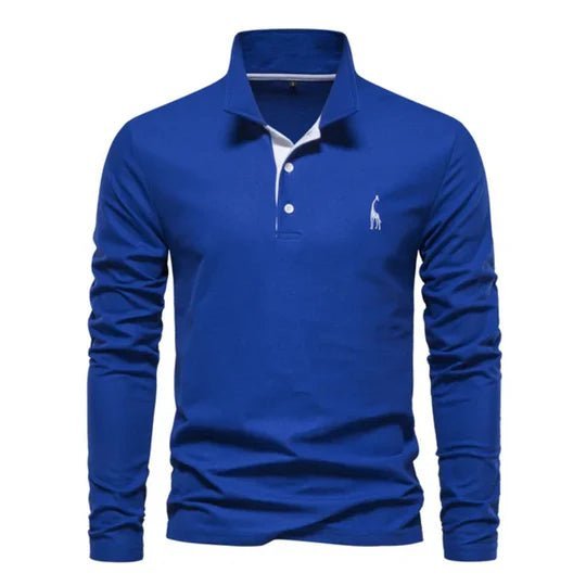 Koszulka polo męska z długim rękawem | Klasyczny kołnierzyk casualowy – Niebieski