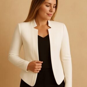 Blazer damski taliowany bez zapięcia | Elegancki styl do pracy – Białe