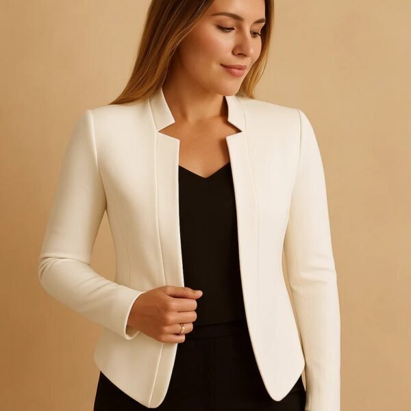 Blazer damski taliowany bez zapięcia | Elegancki styl do pracy – Białe
