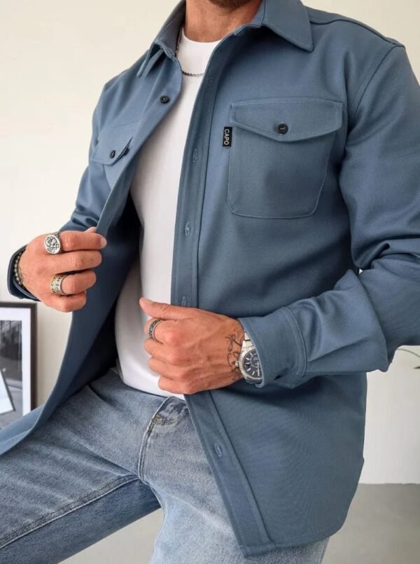 Koszula męska overshirt | Z kieszeniami na piersi na co dzień – Niebieski