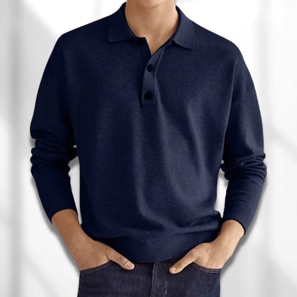 Elegancki Męski Sweter Polo z Długim Rękawem | Klasyczny Sweter – Granatowy