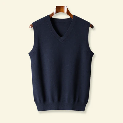 Sweter męski bez rękawów z dekoltem V | Styl casual do pracy – Granatowy