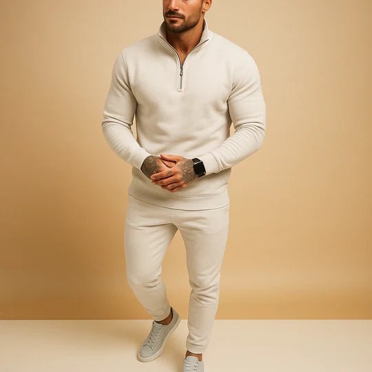 Dres męski dwuczęściowy | Bluza na zamek, spodnie i styl sportowy – Białe
