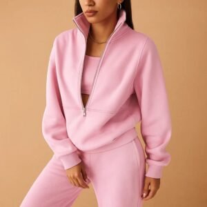 Damski komplet dresowy 2-częściowy | Bluza zip + spodnie jogger – Różowy