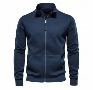 Bluza męska rozpinana ze stójką i kieszeniami | Styl codzienny – Niebieski