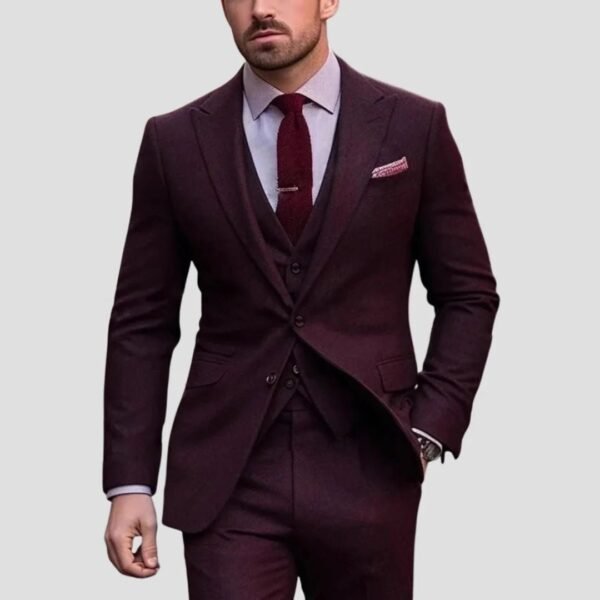 Garnitur męski 3-częściowy | Elegancki krój na formalne okazje – Burgundowy