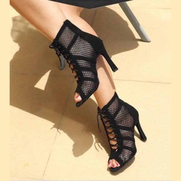 Buty damskie taneczne na obcasie z siateczką | Salsa i jazz trening – Czarny