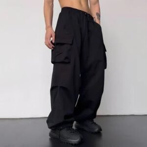 Baggy Spodnie Męskie | Wyraźnie Luźny Krój z Funkcjonalnymi Kieszeniami – Czarny
