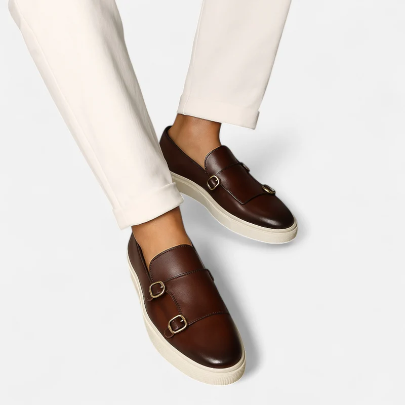 Buty męskie loafers z klamrami | Klasyczny styl na co dzień – Brązowy