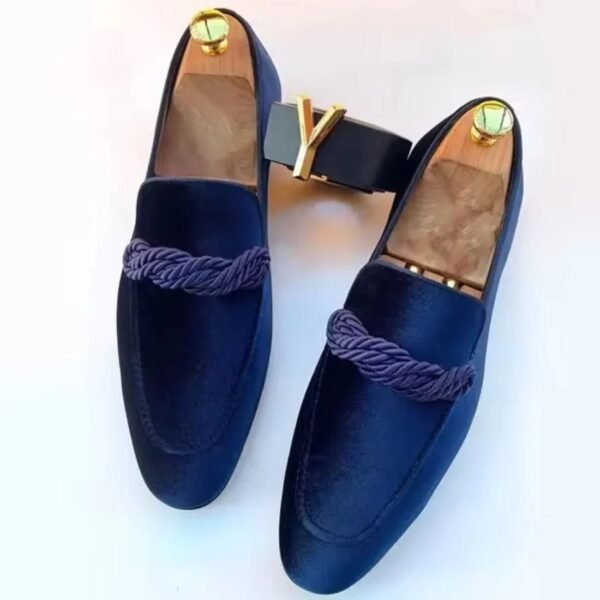 Mokasyny męskie wsuwane | Pleciony pasek i elegancki styl na wyjścia – Granatowy